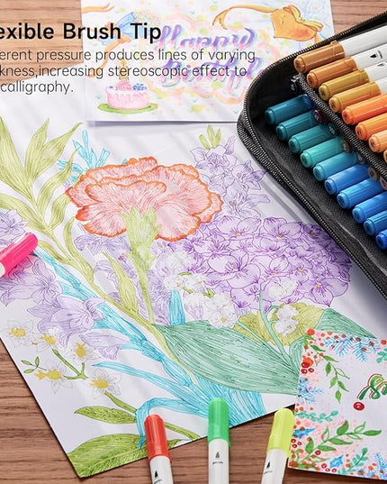 Shuttle Art Dual Tip Brush Pens, 70 Colors, Fine and Brush Dual Tip Markers Set, Portable Storage Case, Ideal for Calligraphy, Coloring, Doodling, Writing