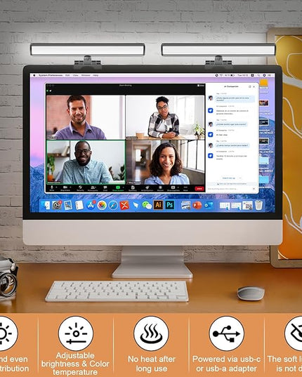 Video Conference Lighting, Monitor Light Bar, Eye-Caring Computer Light, Screen Light Bar,Webcam Streaming Lights, Zoom Lighting for Computer, Replaces Ring Light for Zoom Meetings