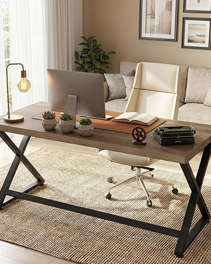 IBF 47 Inch Computer Desk, Rustic Home Office Desk for Writing, Industrial Wood Metal Executive Work Study Desk, Modern Simple PC Gaming Computer Table for Study Workstation, Rustic Oak