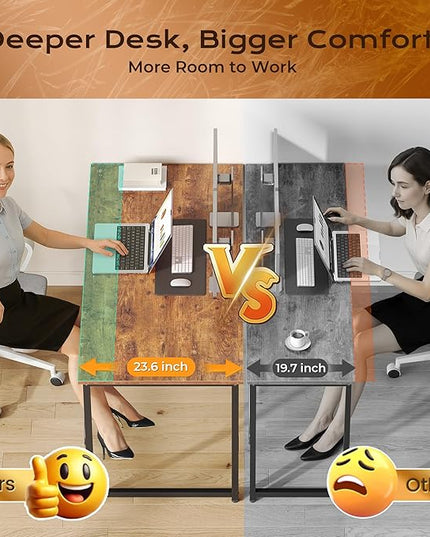 PRAISUN 47 X 24 Inch Computer Desk with Deeper Desktop, Gaming Office Writing Work Desk for Home Office, Study, Bedroom, Work from Home, Metal Frame, Rustic Brown