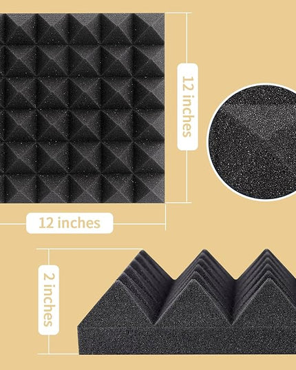 36 Pack AUSLET Acoustic Panels 12 x 12 x 2 Inches, Pyramid Sound Proof Foam Panels for Wall, High Density Black Acoustic Foam Panels,Soundproof Wall Panels