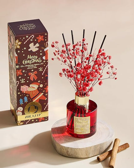 Airkeep Christmas Reed Diffuser Set - 3.38 fl oz (100 ml) Christmas Spice Oil for Home Fragrance, Bathroom Shelf Decor - Christmas Day with 8 Sticks