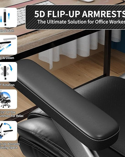 Big and Tall Office Chair with 5D Arms, 600lbs Fabric & PU Leather Heavy Duty Desk Chair, Adjustable Lumbar Support & Height, Tilt Function, High Back Ergonomic Executive Computer Chair