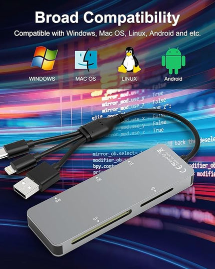 Memory Stick pro Duo Adapter - 5 in 1 SD/TF/MS/CF/XD Card Reader for PC/Android/Lightning Device, Aluminum Multi Memory Card Reader USB C Lightning OTG Adapter Memory Stick pro Duo Reader for iPhone