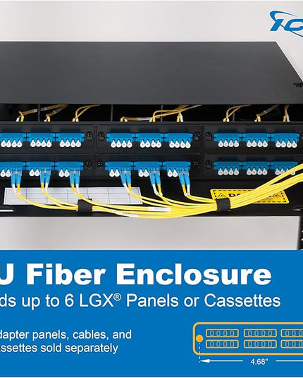 ICC 2U Fiber Optic Rack Mount Enclosure - 6 Slots for LGX Compatible Adapter Panels or Cassettes, Supports up to 144 Fibers, Fits 19-Inch Racks, Secure Fiber Management Solution, ICFORE62RM