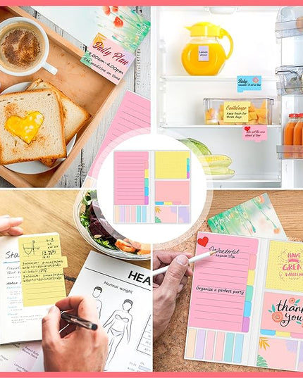 Sticky Notes Set, Post Self-Stick Notes Pads for Journaling Notebook Planner Study, Office Supplies College Essentials Back to School Supplies for High School Students Teen Girl Gifts Preppy