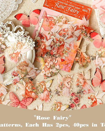 SIBLYMONA Vintage Fairy Stickers 120Pcs Transparent Stickers for Scrapbooking Journaling, Floral Butterfly Cottagecore Junk Journal Scrapbook Supplies, Rub On Transfers for Crafts (120, Pink)
