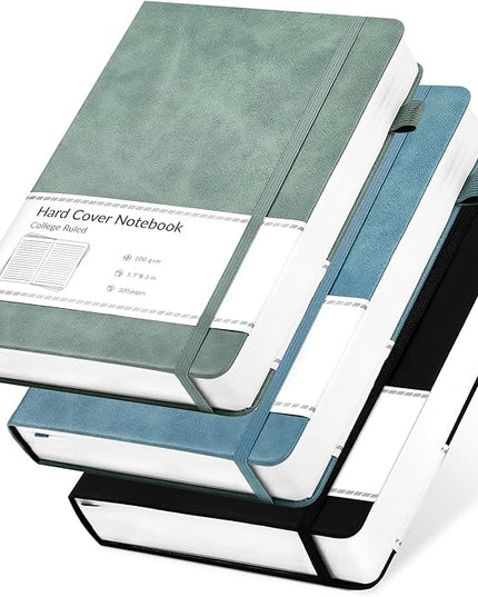 CAGIE 3 Pack Journals Notebooks for Women Men Thick Lined Journaling Notebooks A5 Leather Journals for Writing Hardcover Journal Supplies Diary, Green& Black& Blue