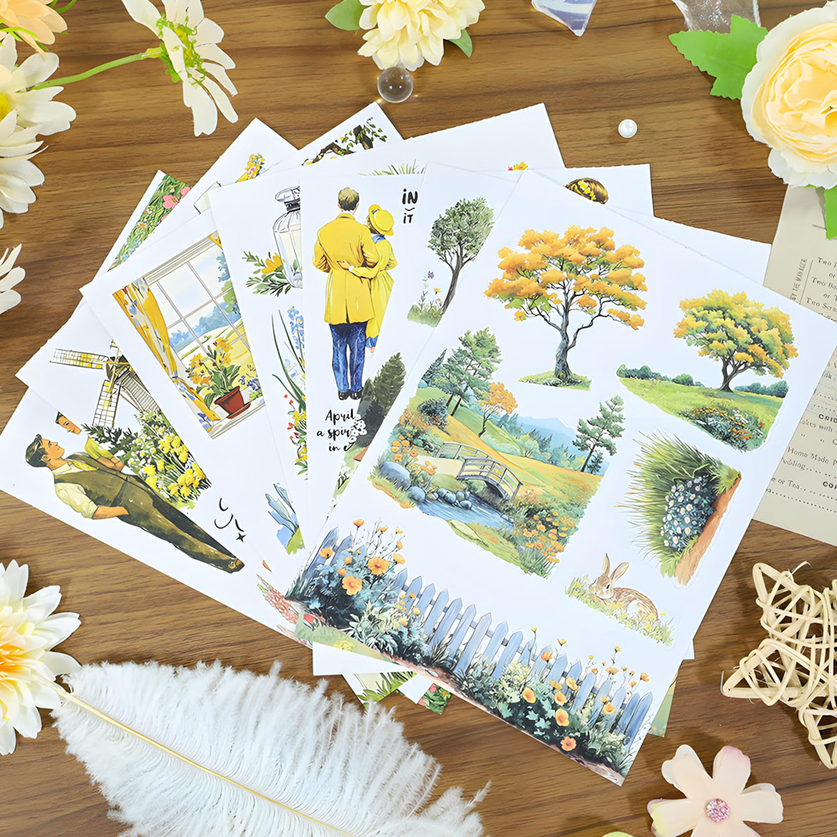 Snycler Golden Horizon Theme Sticker Scrapbooking Supplies for Junk Journal, 20 Sheets PET Stickers - Vintage Journaling Stickers, Ephemera Sticker Book Pre Cut, Junk Journal Supplies, Planner