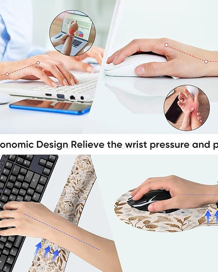 RICHEN Mouse Pad and Keyboard Wrist Rest, 3-in-1 Computer Mousepad and Coaster Set, Non-Slip Keyboard Wrist Rest and Mouse Pad Set Ergonomic Design (YKMWR-59)