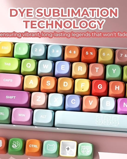 XVX Cute PBT Keycaps, Rainbow Gummy Bear Keycap Set MOA Profile, Dye-Sublimation Keyboard Keycaps Suitable for 60% 65% 75% 80% 96% 100% Layout Mechanical Keyboard with MX Switches