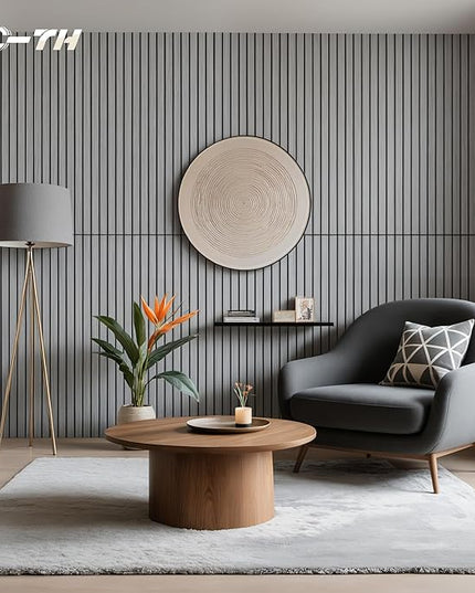 TO-TH Wood-Look Acoustic Wall Panels, 10 Pack 47.2” x 23.6” Sound Panels, Decorative Wood Panels for Wall Sound Dampening Panels for Home, Office, Basement, Gray Oak with Mitered Edges