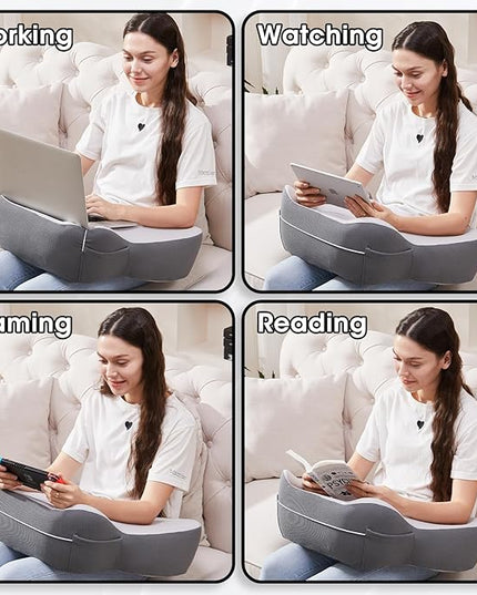 cooloo8 Lap Desk, Laptop Lap Desk Lap Desk with Cushion, Laptop Pillow for Lap, Portlands Portable Desk Pad, Gaming Pillow Work Pillow for Bed, Couch, Car(White Gray)