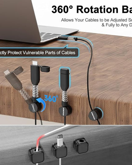 6 Desktop Cord Organizer Magnetic Spring Cable Clips Rotatable Cord Holder 2 Charging Cord Protecors for Nightstand Phone Charger Organizer Computer Desk Cable Management Appliance Adhesive Wire Strap