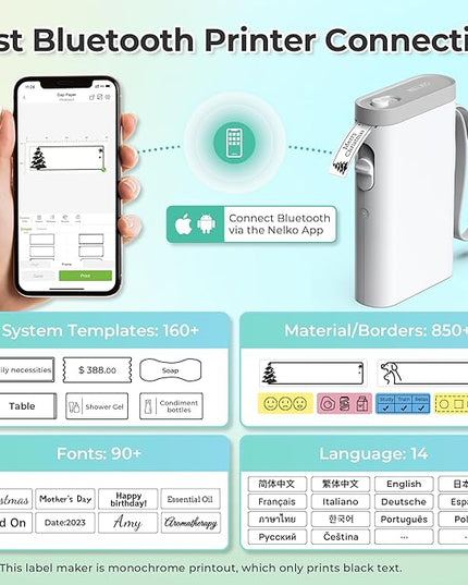 Nelko Label Maker Machine with Tape, P21 Bluetooth Label Printer, Wireless Mini Label Makers with Multiple Templates for School Office Home, White