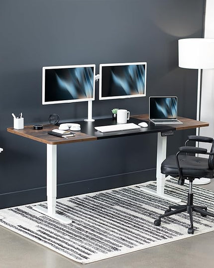 VIVO Electric 71 x 30 in Dual Motor Rustic Sit Stand Desk, Memory Height Adjustment, 2B Series, Black and Vintage Brown Top, White Frame, DESK-KIT-2W7BN