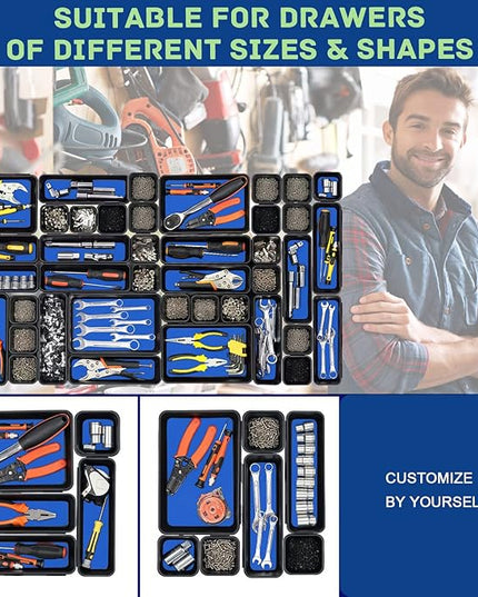 Tool Box Organizer, Tool Drawer Organizer Tray Divider, Toolbox Organization, Garage Tool Organizers and Storage, Tool Box Accessories for Rolling Tool Chest Cabinet (Blue (47PCS))