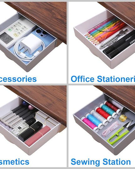 LuluEasy 2 Pack Under Desk Drawer Self-Adhesive Desktop Storage Organizer, Hidden Attachable Slide Out Desk Drawer, Under Table Tray for Pencil Pen Stationery Office Organization, Gray