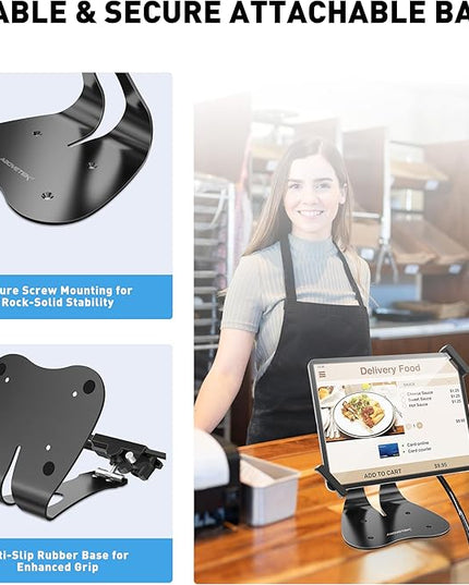AboveTEK Anti-Theft iPad Kiosk Stand, 360° Swivel POS Tablet Mount with Security Cable & Key, Fits 7–13-inch iPad & Samsung Galaxy Tab, Perfect for Retail & Business