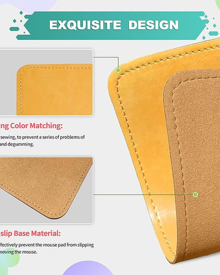 PU Leather Mouse Pad with Stitched Edge, Micro-Fiber Base, Non-Slip Waterproof, 8x11Inch (Light Yellow)