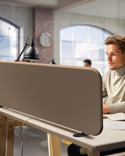 DECOLAB Desk Divider, Portable Privacy Tabletop Partition Panel for Office, Student, Counter Top, Testing, Freestanding, Anti Scratch, 48"x18", Taupe