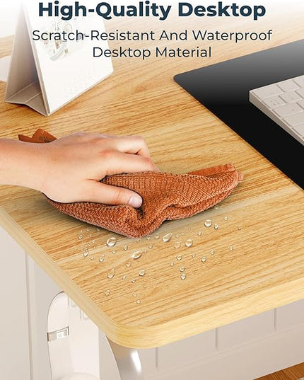 Adjustable Stand Up Desk with Memory Preset,Electric Standing Desk 55x 24 Inch Home Office Desk Computer Workstation Sit Stand Desk, Splice Maple Top + White Frame
