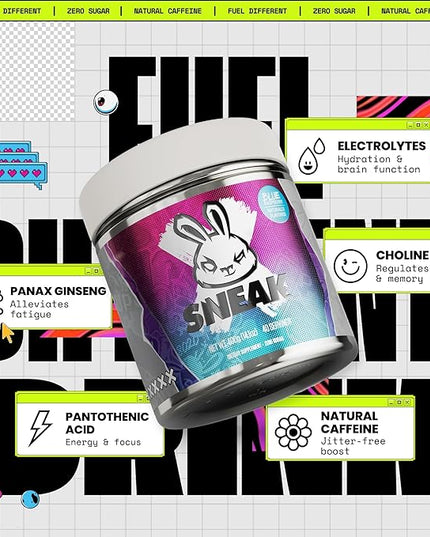SNEAK Energy Drink Powder | Blue Raspberry | No Sugar. No Nasties. Just Natural Caffeine, Focus-Boosting Nootropics | 40 Servings