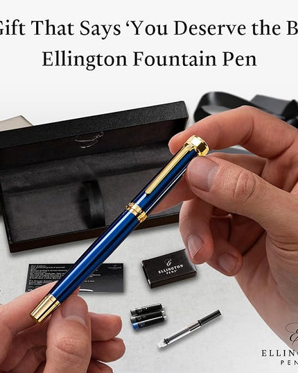 Ellington Pens Luxury Fountain Pen Set - Extra Fine Nib - Includes 3 Ink Cartridges, Refillable Ink Converter, Gift Box- Fountain Pens For Writing, Calligraphy, Journaling, Sketching (The Nautilus)