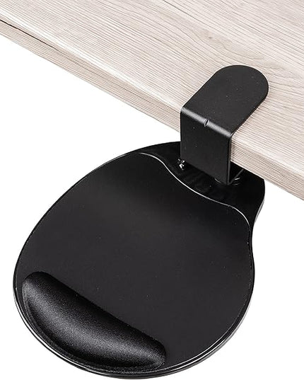 EHO Clamp-On Mouse Platform with Gel Wrist Rest, 360° Rotating Under Desk Mouse Tray with Slide-in Storage, Ergonomic Space-Saving Armrest for Left or Right-Hand Use, TAA-Compliant