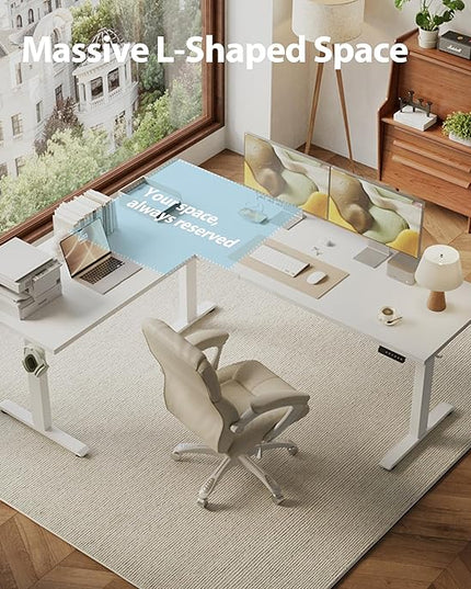 Agilestic Triple Motors 73" x 60" L Shaped Standing Desk, Electric Standing Desk Adjustable Height, Extra Large Desktop Corner Table for Home Office, Gaming Workstation, Splice Board, White