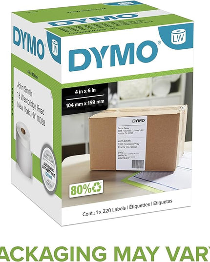 DYMO Authentic LW Extra-Large Shipping Labels DYMO Labels for LabelWriter 5XL and 4XL Label Printers Only White 4" x 6" 1 Roll of 220