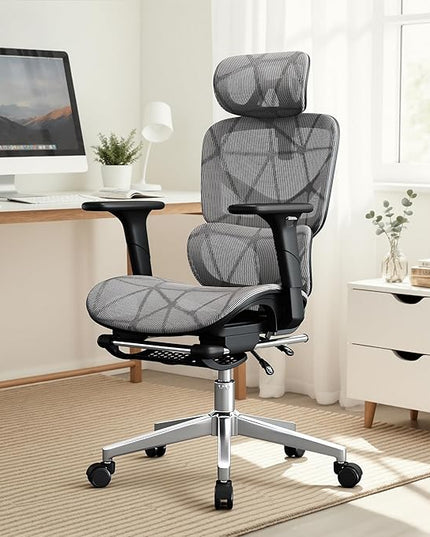 Office Chair with 3D Adjustable Lumbar Support,Ergonomic Computer Chair,Adjustable Headrest and Armrests, 400lbs Capacity,Tilt-Swivel,Premium Mesh Desk Chair for Office,Home & Gaming (Grey)