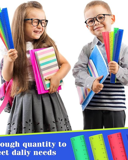 Zonon 50 Pcs 6 Inch/12 Inch Plastic Rulers Bulk Flexible Straight Rulers with Inches Centimeters First Day of School Gift Students Back to School Office Home Supplies(Colorful,12 Inch)