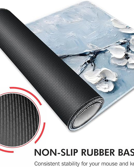 Galdas Gaming Mouse Pad XXL XL Large Long Extended Big Mousepad Non-Slip Rubber Keyboard Mouse Pad with Stitched Edges for Laptop Home Office (31.5x11.8x0.08 Inch) -Snow Floral
