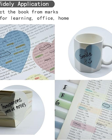 800Pcs Transparent Sticky Notes, 2.76"x2.76" Clear Heart Sticky Notes, Waterproof Translucent Sticky Note Pads for Books Annotation, Clear Post it Notes for Bible Study, School, Office