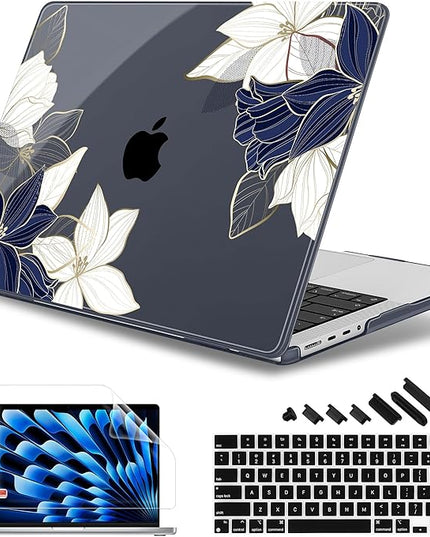 May Chen Case for MacBook Pro 14 inch, Models A2442 A2779 A2918 A2992 A3401 A3185 A3112 A3434, M1 M2 M3 M4 M5 Chip (2021-2025 Release), Plastic Hard Shell Case with Keyboard Cover, Elegant Flower