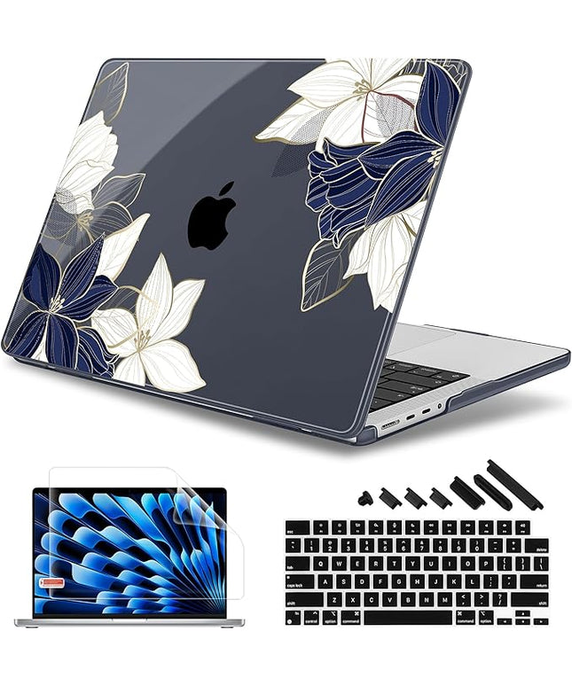 May Chen Case for MacBook Pro 14 inch, Models A2442 A2779 A2918 A2992 A3401 A3185 A3112 A3434, M1 M2 M3 M4 M5 Chip (2021-2025 Release), Plastic Hard Shell Case with Keyboard Cover, Elegant Flower