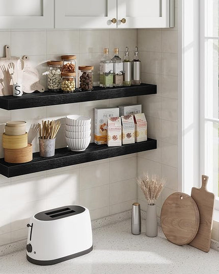 Fun Memories Floating Shelves for Room Wall, 36 Inch Long Shelf Set of 2， Hanging Wood Shelves for Storage & Display, Black