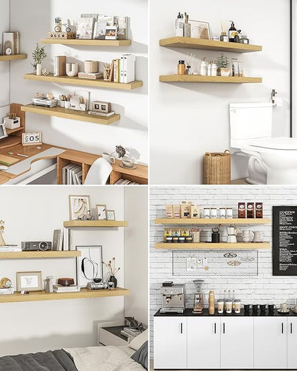 RICHFOCUS 40Inch Floating Shelves for Wall 2 Pack Shelves for Bedroom|Kitchen|Bathroom Wall Mounted Rustic Wood Floating Shelf with Invisible Brackets for Books|Storage|Decor, Oak
