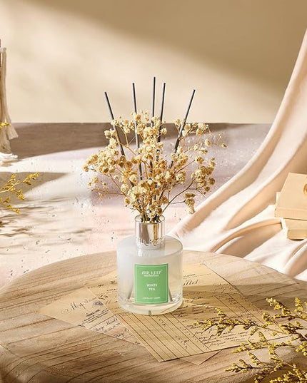 Airkeep Reed Diffuser Set,3.38 fl oz (100 ml) - White Tea Oil Diffusers with 8 Reed Sticks, Home Fragrance Reed Diffuser for Bathroom Shelf Decor