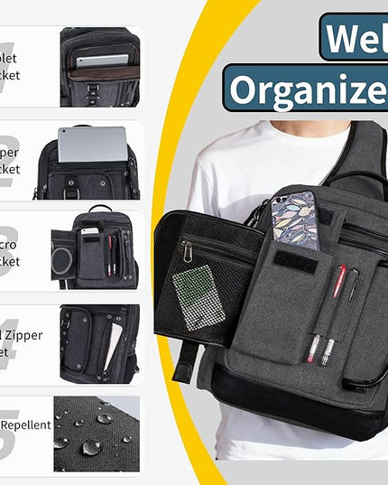 Schkleier Messenger Bag for Men Canvas Sling Bag Crossbody Backpack Laptop Shoulder Bag Hiking Daypacks Casual Tactical