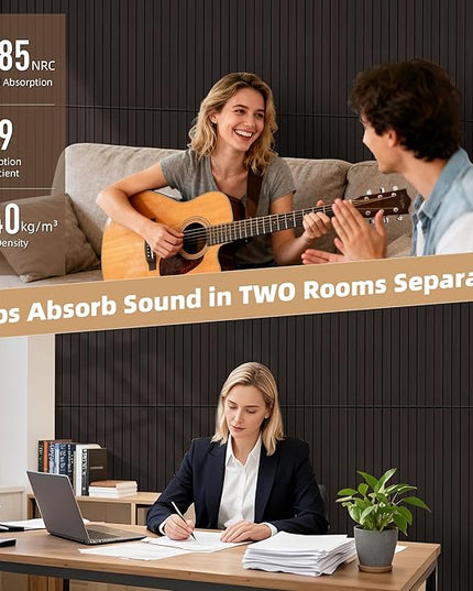 TO-TH Wood-Look Sound Panels, 4 Pack 47.2” x 23.6” Soundproof Wall Panels, Decorative Acoustic Panels,Wood Panels for Wall for Home, Office, Basement, Ebony