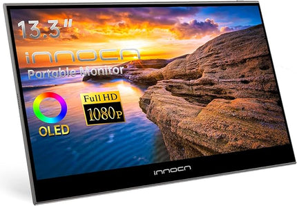 INNOCN Portable Monitor 13.3" OLED 1080P 100% DCI-P3 1MS 100000:1 USB C Plug Play Second Travel Computer Display Mini HDMI Photo Video Editing for Laptop MacBook PC Console