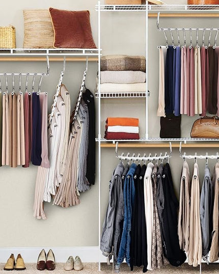 Upgrade 9 Layers Pants Hangers Space Saving, 2 Pack Multifunctional Pants Rack Non Slip Stainless Steel Clothes Space Saver Hangers Closet Organizers Storage for Pants Jeans Leggings, Creamy White