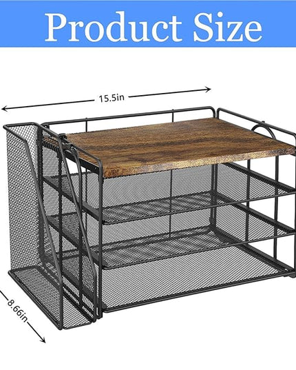 gianotter 4-Tier Paper Organizer With Magazine Holder, Desk Organizers and Accessories, Desk Accessories & Workspace Organizers, File Organizer for Office Supplies Storag (Wood, 4-Tier)