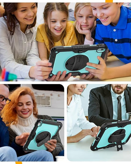 timecity for iPad (A16) 11th/ 10th Generation Case 11''/ 10.9 Inch (2025/2022) - Heavy Duty Protective Cover with Screen Protector, Stand, Shoulder Strap & Pencil Holder | Kids-Friendly - Light Blue