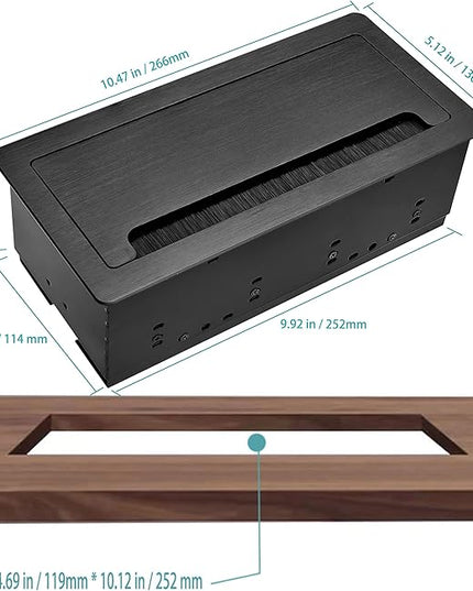 Embedded mesa Power Outlet Box, Table Power Multimedia Connectivity Box for Conference Study Room Home with 4 AC Outlet,USB-C Port Fast Charge 18W Length 4.9FT Power Cable (Brushed Black)