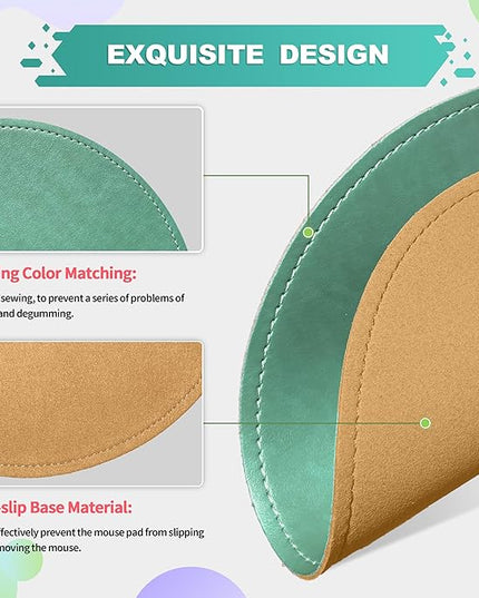Mouse Pad，Round Mouse Pad，PU Mouse Pad，Leather Mouse Pad with Stitched Edge Micro-Fiber Base with Non-Slip Waterproof，Mouse Pad for Computers，Laptop，9 x 9 Inch (Turquoise)