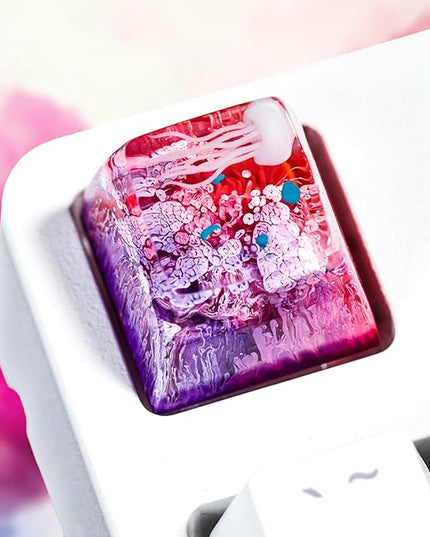Jellyfish Artisan Keycap Pink Purple Coral Reef R1 SA Profile Custom Sea Creature Keycaps 1U ESC Handmade Gaming Sea Resin Key Cap Cherry MX Switch Compatible Mechanical Keyboard Jellyfish Lover Gift