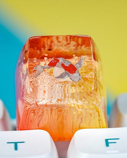 Kohaku Koi Artisan Keycap Orange Sea Coral Reef R1 SA Profile Custom Keycaps 1U ESC Handmade Gaming Resin Key Cap Cherry MX Switch Compatible Mechanical Keyboard Koi Lover Gift